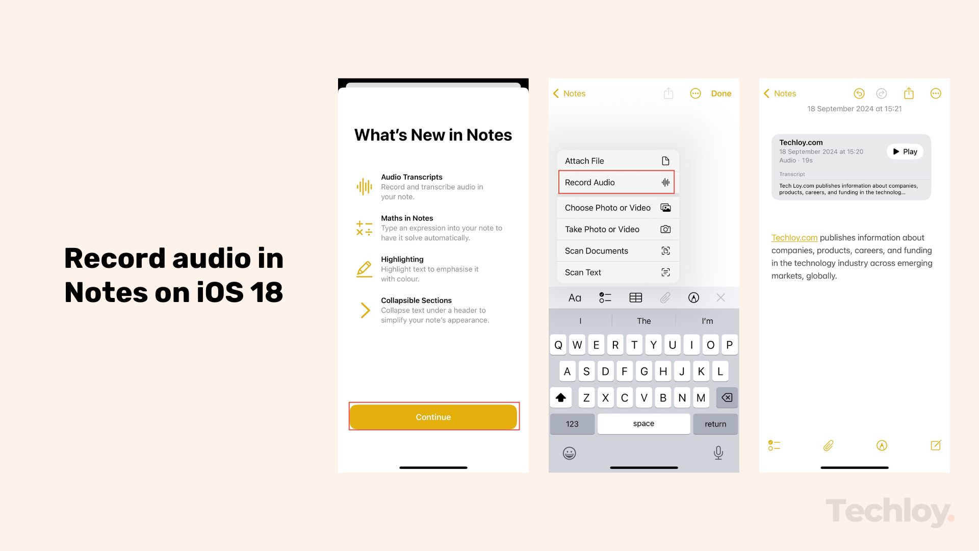 How to access and use Notes' audio recording on iOS 18