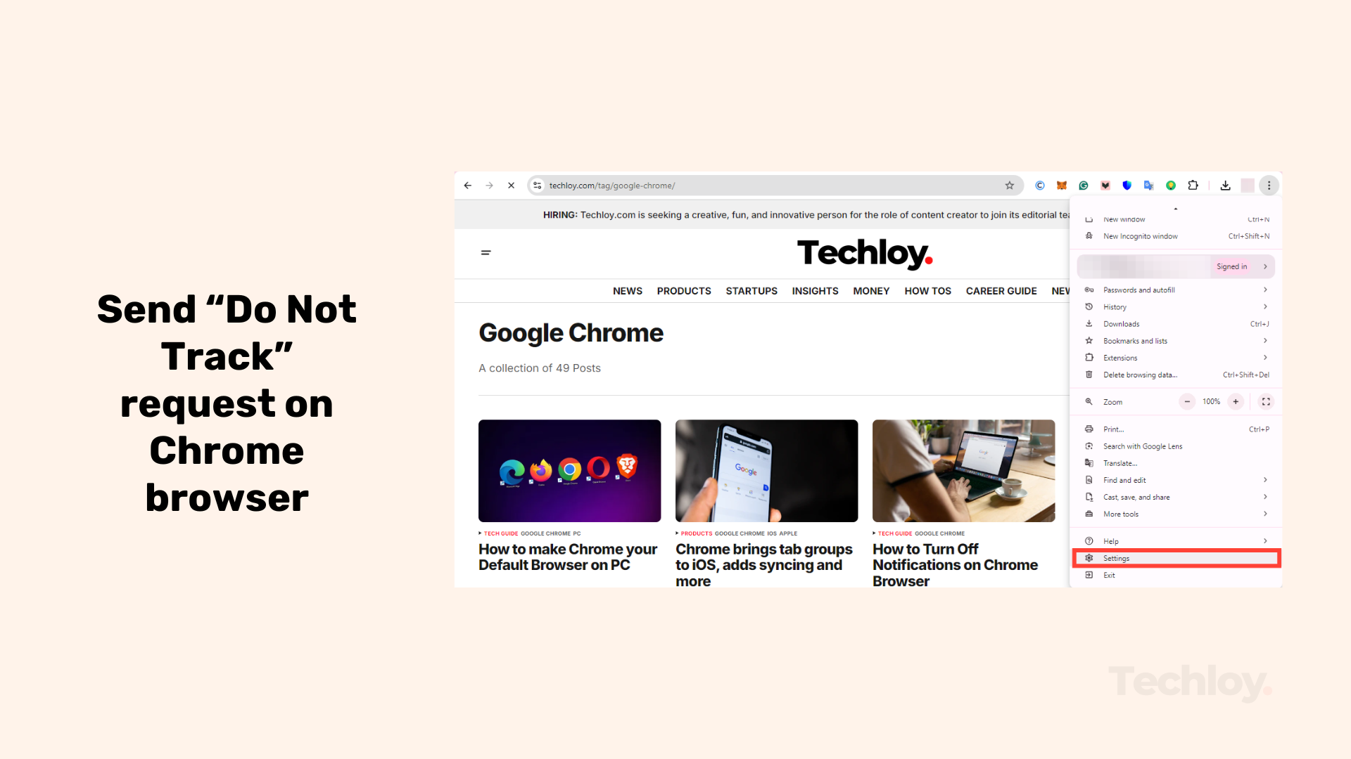 How to send "Do Not Track" request on the Chrome browser