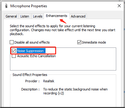 noise suppression Windows 10